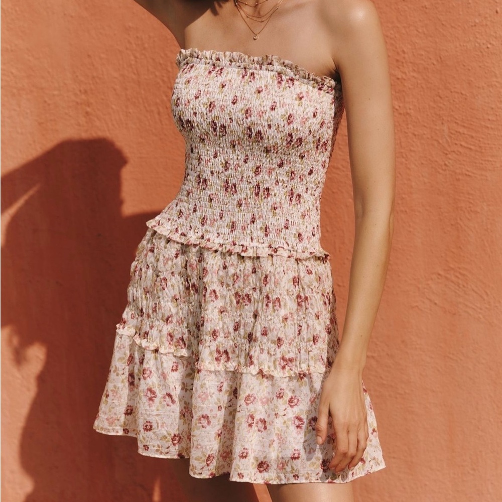 By Anthropologie Strapless Smocked
Mini Dress - pink & ivory floral - Picture 4 of 5